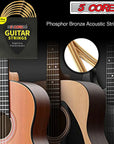 5Core Acoustic Guitar Strings 0.010-0.047 Steel Gauge Heavy Duty w Bright Tone For 6 String Guitars