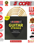 5Core Acoustic Guitar Strings 0.010-0.047 Steel Gauge Heavy Duty w Bright Tone For 6 String Guitars