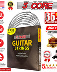 5Core Bass Electric Guitar Strings 0.010-.048 Gauge w Bright Tone for 6 String Guitars